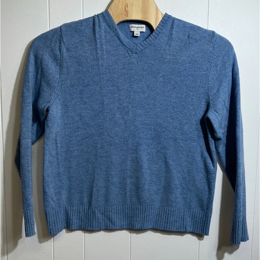 Banana Republic Mens Blue 100% Lambswool‎ V-Neck Sweater Large HOL 08 595834